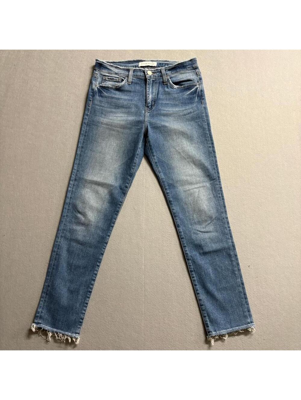 Flying Monkey Jeans Womens 27 Blue Denim Raw Hem Straight Leg Stretch Style